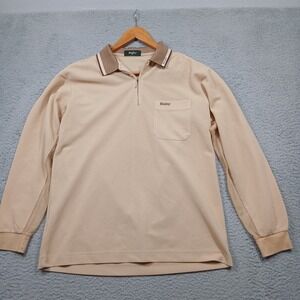 Wolsey Men's Polo Shirt Beige Brown Stripe Collar Quarter Zip 100